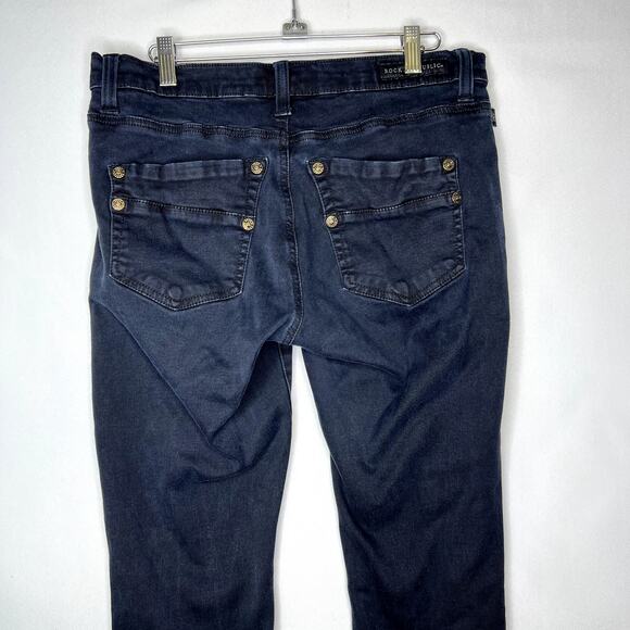 Rock & Republic Black Slanted Back Pockets w/ Special Rivets Stretch Jeans Size - Picture 7 of 12